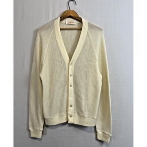 JANTZEN Vintage Cardigan Mens Ivory Button Up Lightweight 70's Size‎ Large